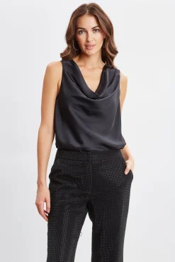 Elie Tahari Tops & Sweaters-Silk Satin Cowl Neck Top Noir
