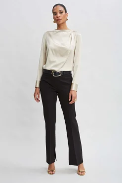 Elie Tahari Tops & Sweaters-Silk Satin Draped Neck Shirt DRIFTWOOD
