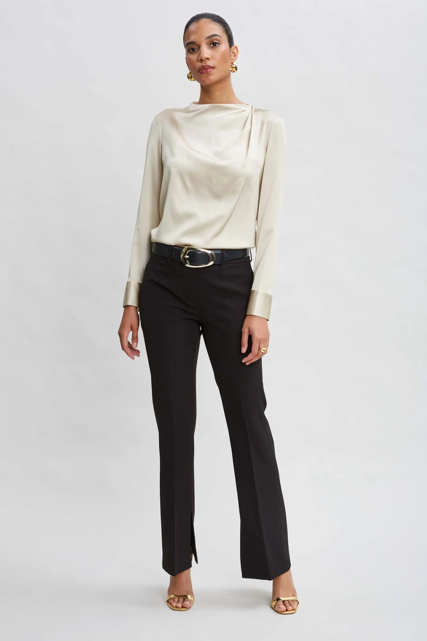 Elie Tahari Tops & Sweaters-Silk Satin Draped Neck Shirt DRIFTWOOD