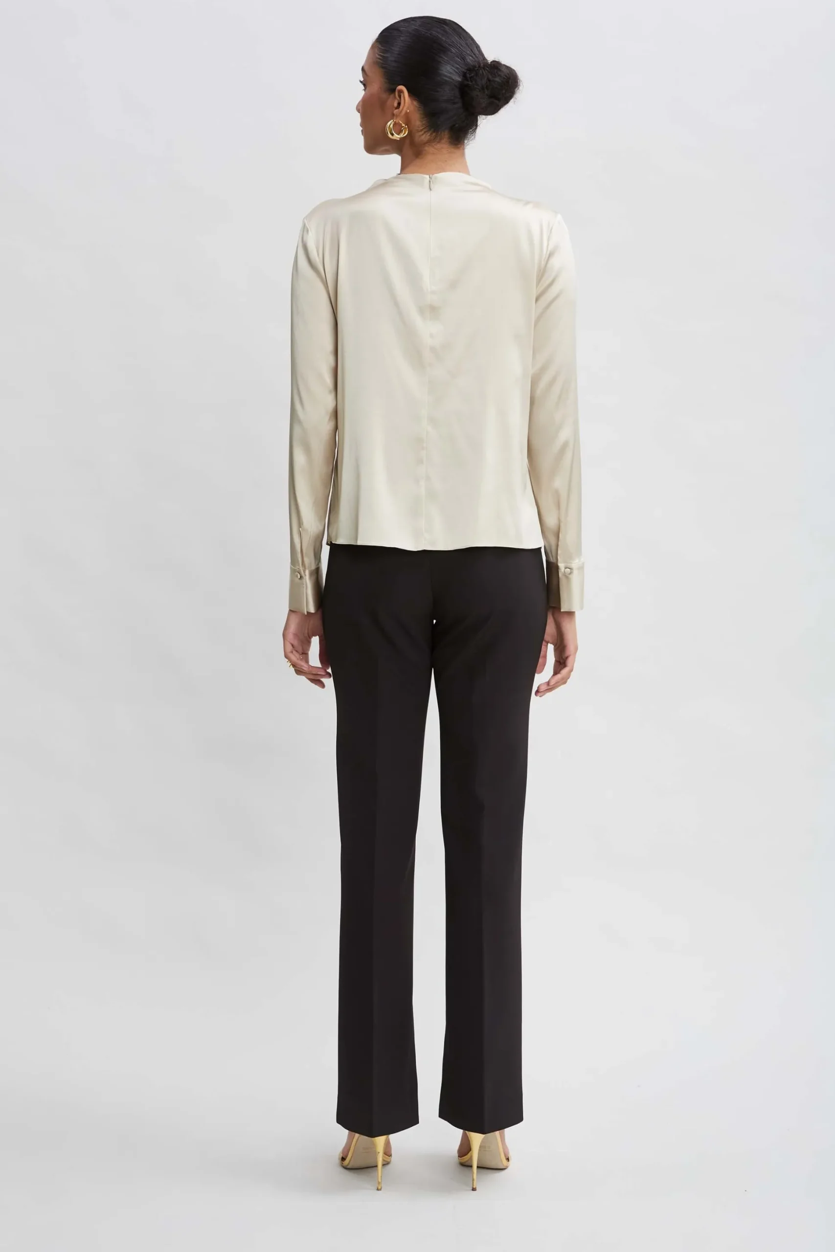 Elie Tahari Tops & Sweaters-Silk Satin Draped Neck Shirt DRIFTWOOD