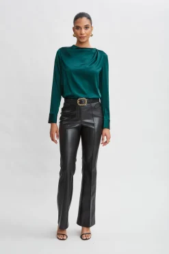Elie Tahari Tops & Sweaters-Silk Satin Draped Neck Shirt FORESTGREEN