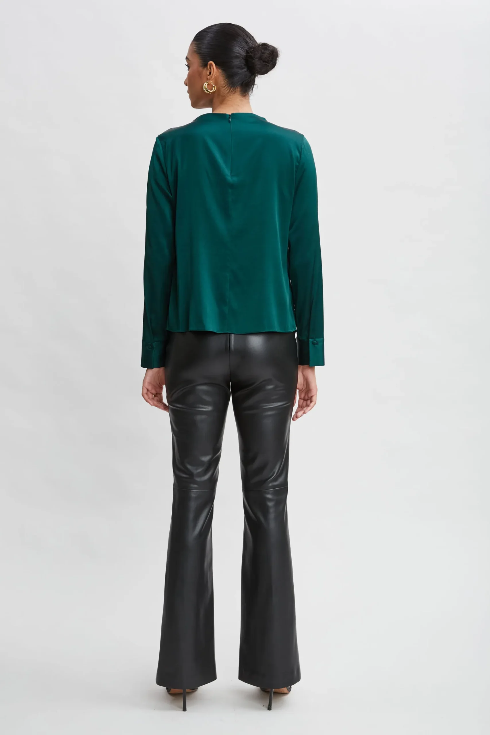 Elie Tahari Tops & Sweaters-Silk Satin Draped Neck Shirt FORESTGREEN
