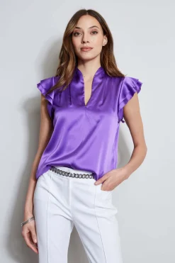 Elie Tahari Tops & Sweaters-Silk Satin Flutter Sleeve Shirt VIOLET