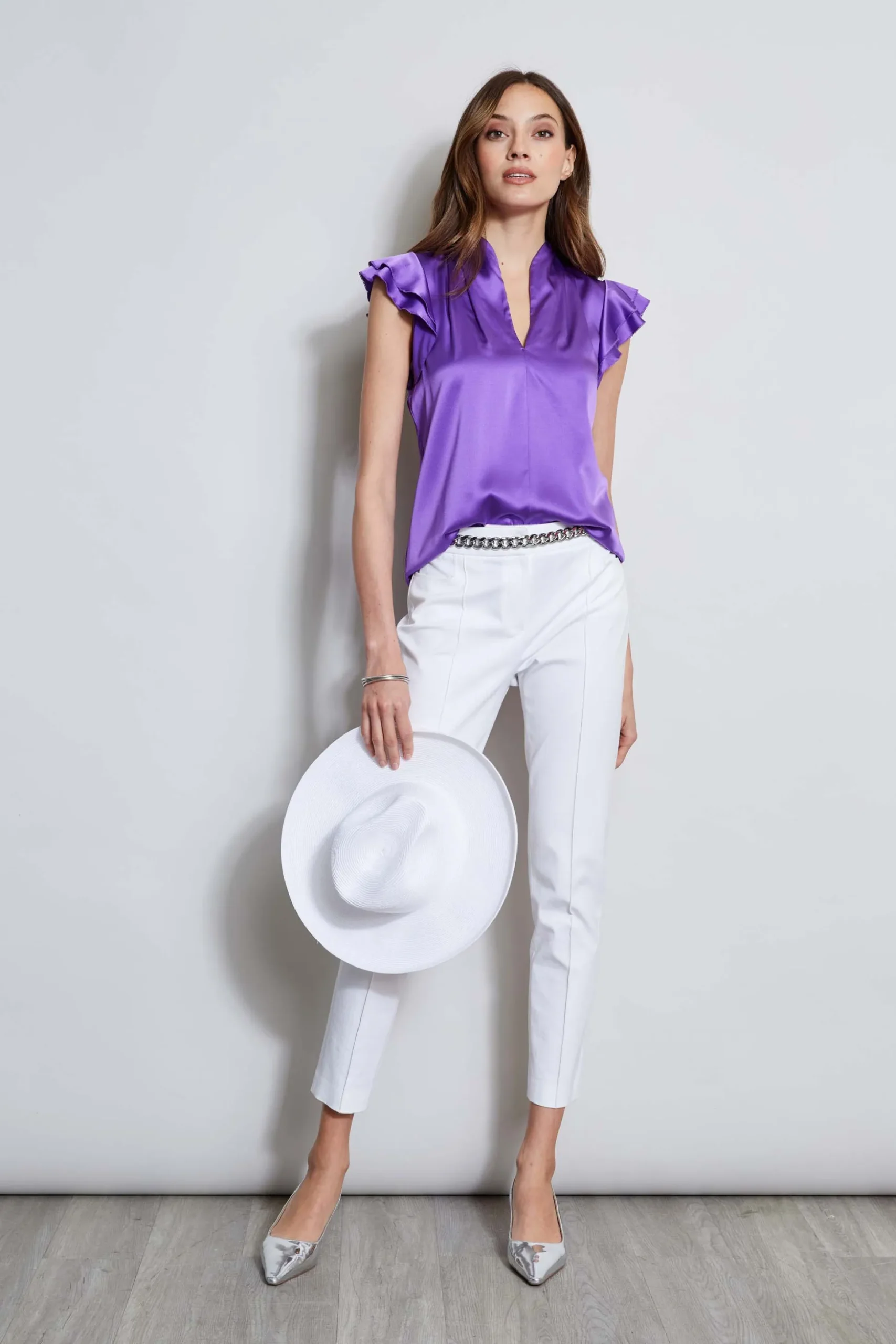 Elie Tahari Tops & Sweaters-Silk Satin Flutter Sleeve Shirt VIOLET