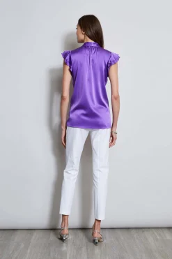 Elie Tahari Tops & Sweaters-Silk Satin Flutter Sleeve Shirt VIOLET