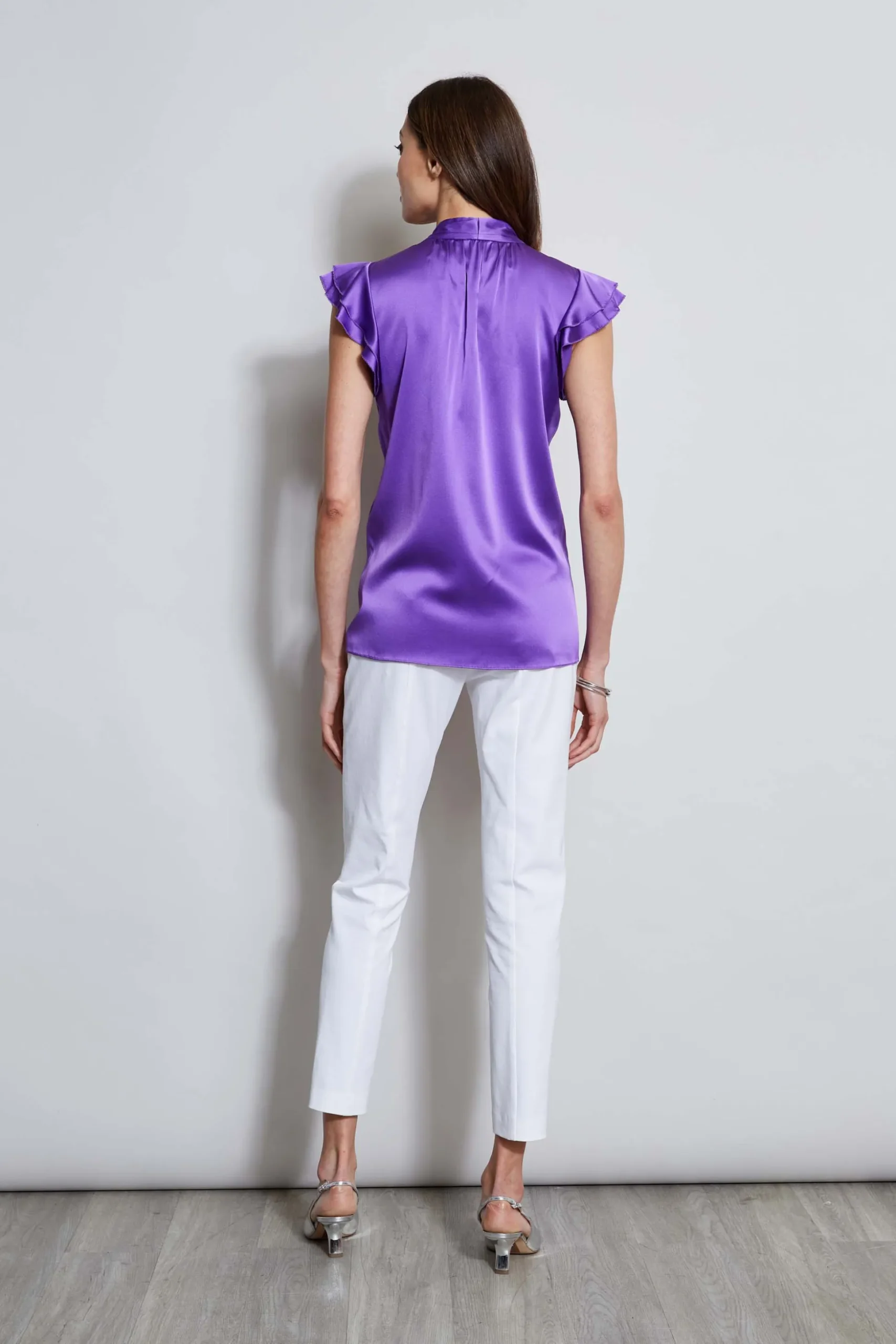 Elie Tahari Tops & Sweaters-Silk Satin Flutter Sleeve Shirt VIOLET