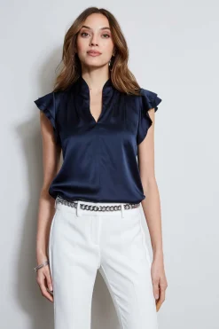 Elie Tahari Tops & Sweaters-Silk Satin Flutter Sleeve Shirt STARGAZER