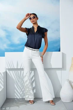 Elie Tahari Tops & Sweaters-Silk Satin Flutter Sleeve Shirt STARGAZER