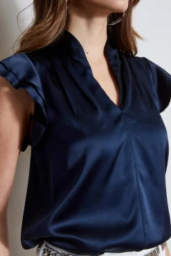 Elie Tahari Tops & Sweaters-Silk Satin Flutter Sleeve Shirt STARGAZER