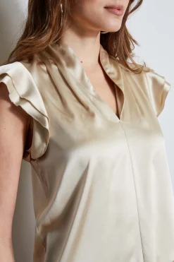 Elie Tahari Tops & Sweaters-Silk Satin Flutter Sleeve Shirt DRIFTWOOD