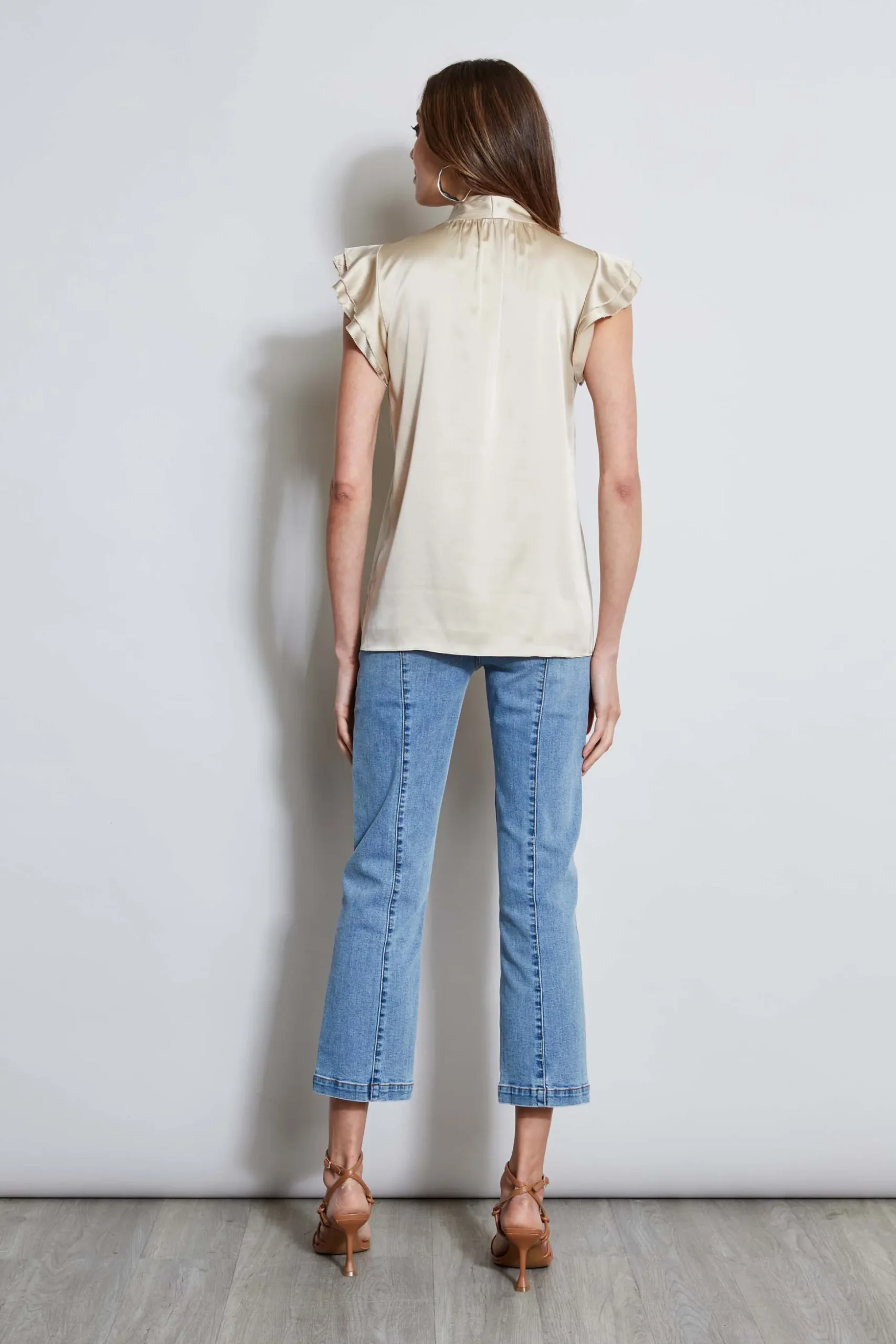 Elie Tahari Tops & Sweaters-Silk Satin Flutter Sleeve Shirt DRIFTWOOD
