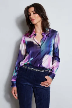 Elie Tahari Tops & Sweaters-Silk Satin Moire Floral Shirt MULTI