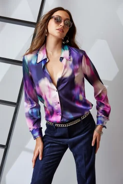 Elie Tahari Tops & Sweaters-Silk Satin Moire Floral Shirt MULTI