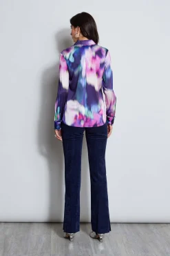 Elie Tahari Tops & Sweaters-Silk Satin Moire Floral Shirt MULTI