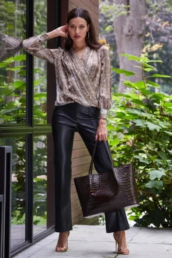 Elie Tahari Tops & Sweaters-Silk Satin Python Draped Shirt MULTI