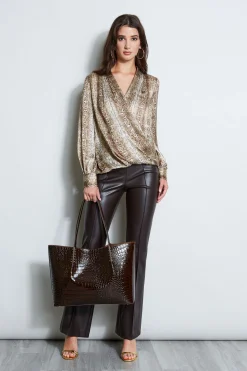 Elie Tahari Tops & Sweaters-Silk Satin Python Draped Shirt MULTI