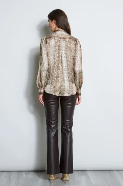 Elie Tahari Tops & Sweaters-Silk Satin Python Draped Shirt MULTI
