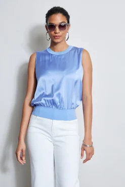 Elie Tahari Tops & Sweaters-Silk Satin Rib Shirt HORIZONBLUE