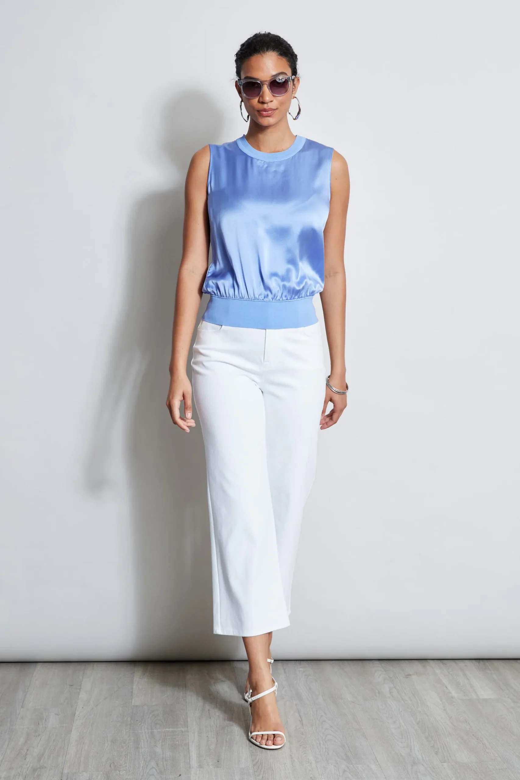 Elie Tahari Tops & Sweaters-Silk Satin Rib Shirt HORIZONBLUE