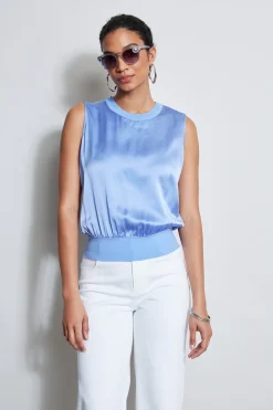 Elie Tahari Tops & Sweaters-Silk Satin Rib Shirt HORIZONBLUE