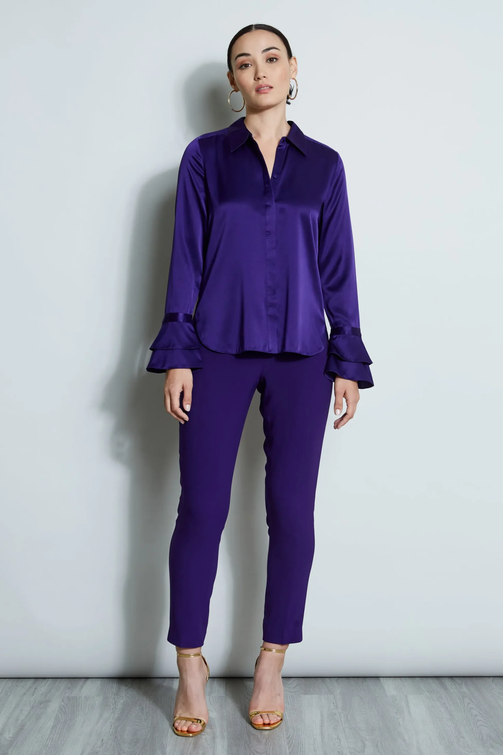 Elie Tahari Tops & Sweaters-Silk Satin Ruffle Cuff Shirt WINTERPLUM