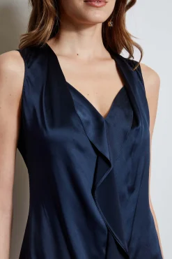 Elie Tahari Tops & Sweaters-Silk Satin Sleeveless Cascade Shirt STARGAZER