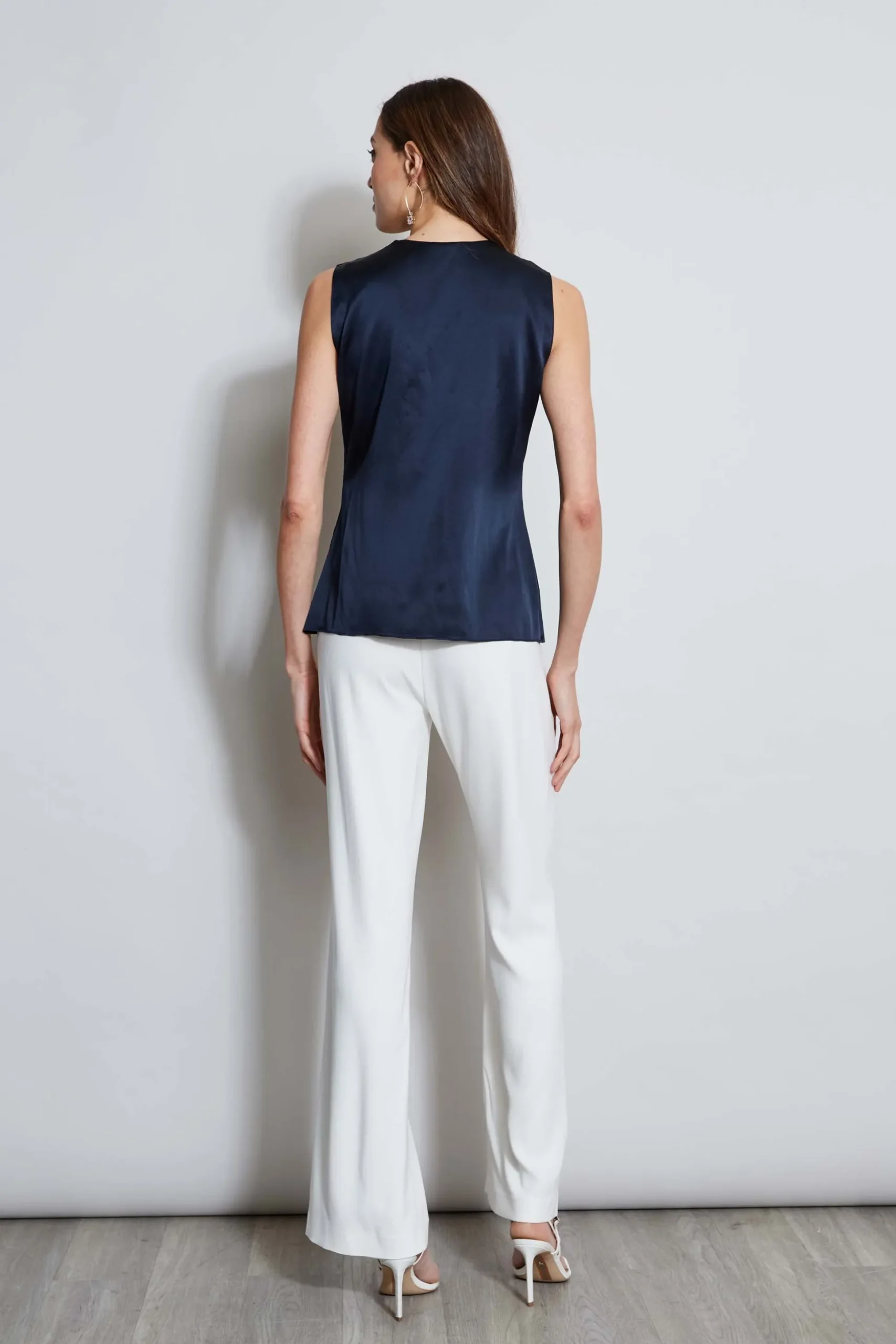 Elie Tahari Tops & Sweaters-Silk Satin Sleeveless Cascade Shirt STARGAZER