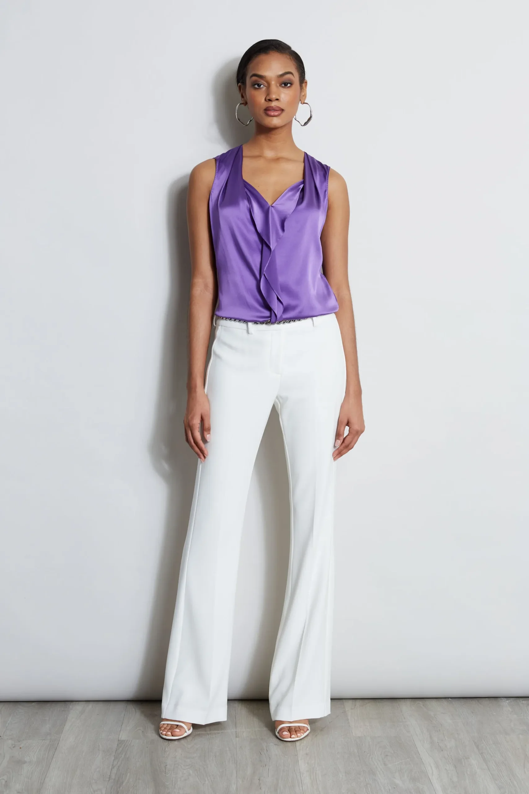 Elie Tahari Tops & Sweaters-Silk Satin Sleeveless Cascade Shirt VIOLET