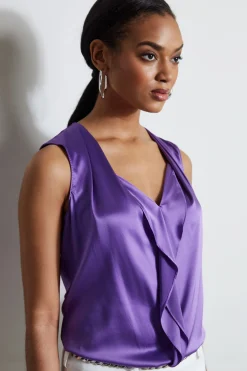 Elie Tahari Tops & Sweaters-Silk Satin Sleeveless Cascade Shirt VIOLET