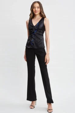 Elie Tahari Tops & Sweaters-Silk Satin Sleeveless Ruffle Top BLACK