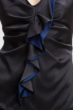 Elie Tahari Tops & Sweaters-Silk Satin Sleeveless Ruffle Top BLACK