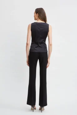 Elie Tahari Tops & Sweaters-Silk Satin Sleeveless Ruffle Top BLACK