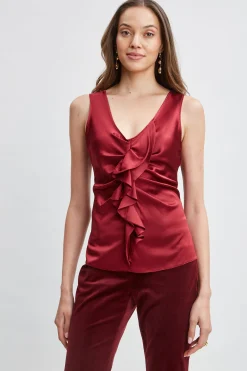 Elie Tahari Tops & Sweaters-Silk Satin Sleeveless Ruffle Top SANGRIA