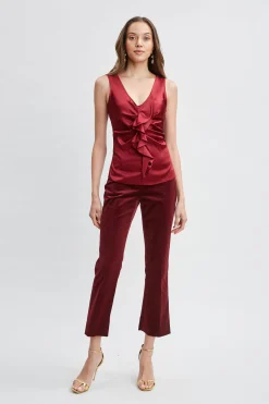 Elie Tahari Tops & Sweaters-Silk Satin Sleeveless Ruffle Top SANGRIA