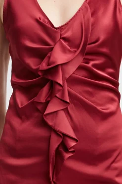 Elie Tahari Tops & Sweaters-Silk Satin Sleeveless Ruffle Top SANGRIA