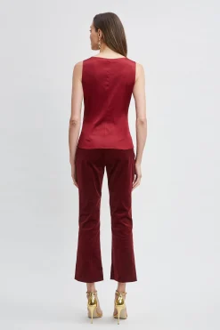 Elie Tahari Tops & Sweaters-Silk Satin Sleeveless Ruffle Top SANGRIA