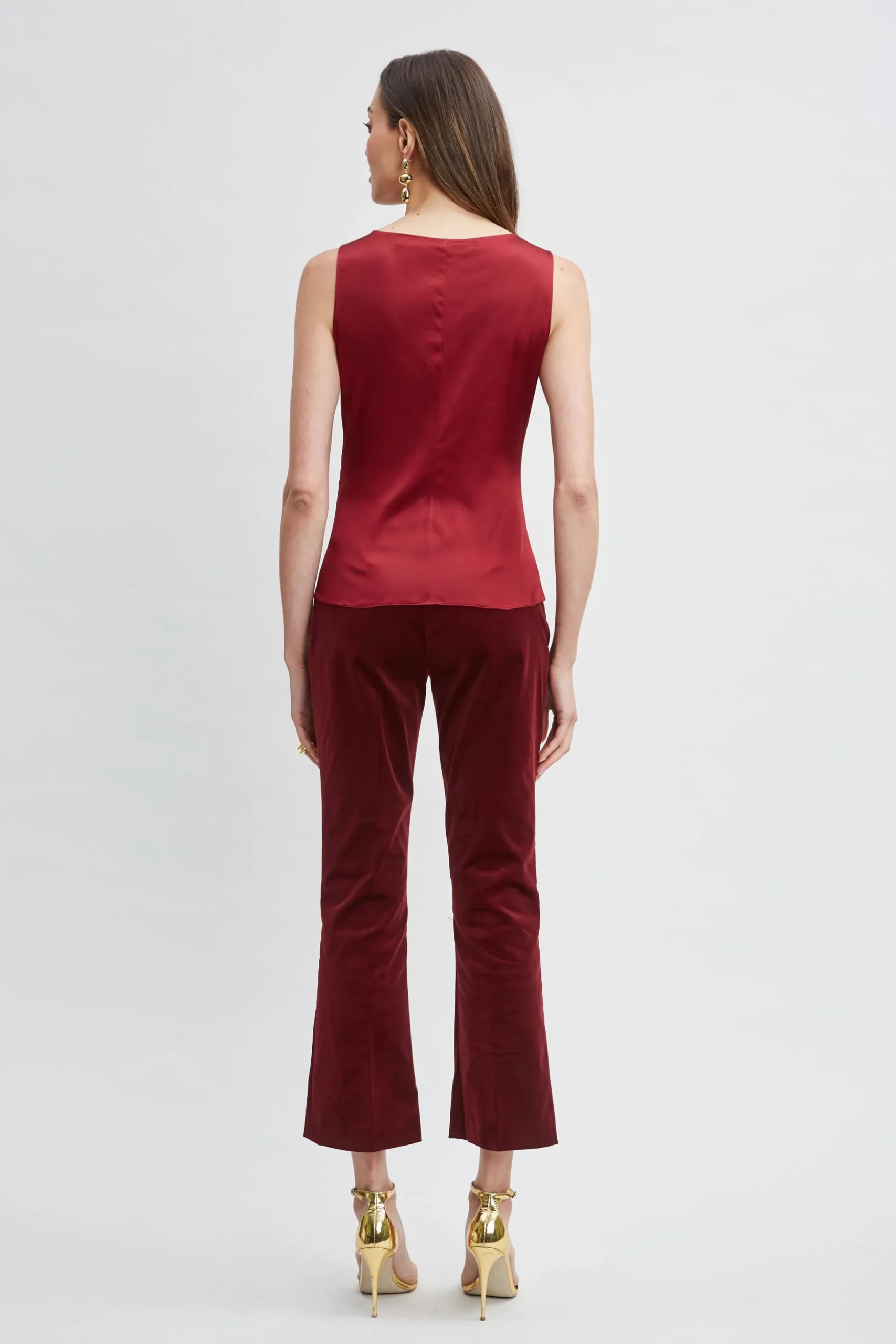 Elie Tahari Tops & Sweaters-Silk Satin Sleeveless Ruffle Top SANGRIA
