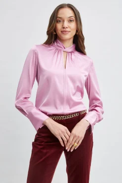 Elie Tahari Tops & Sweaters-Silk Satin Twist Neck Shirt CRYSTALPINK