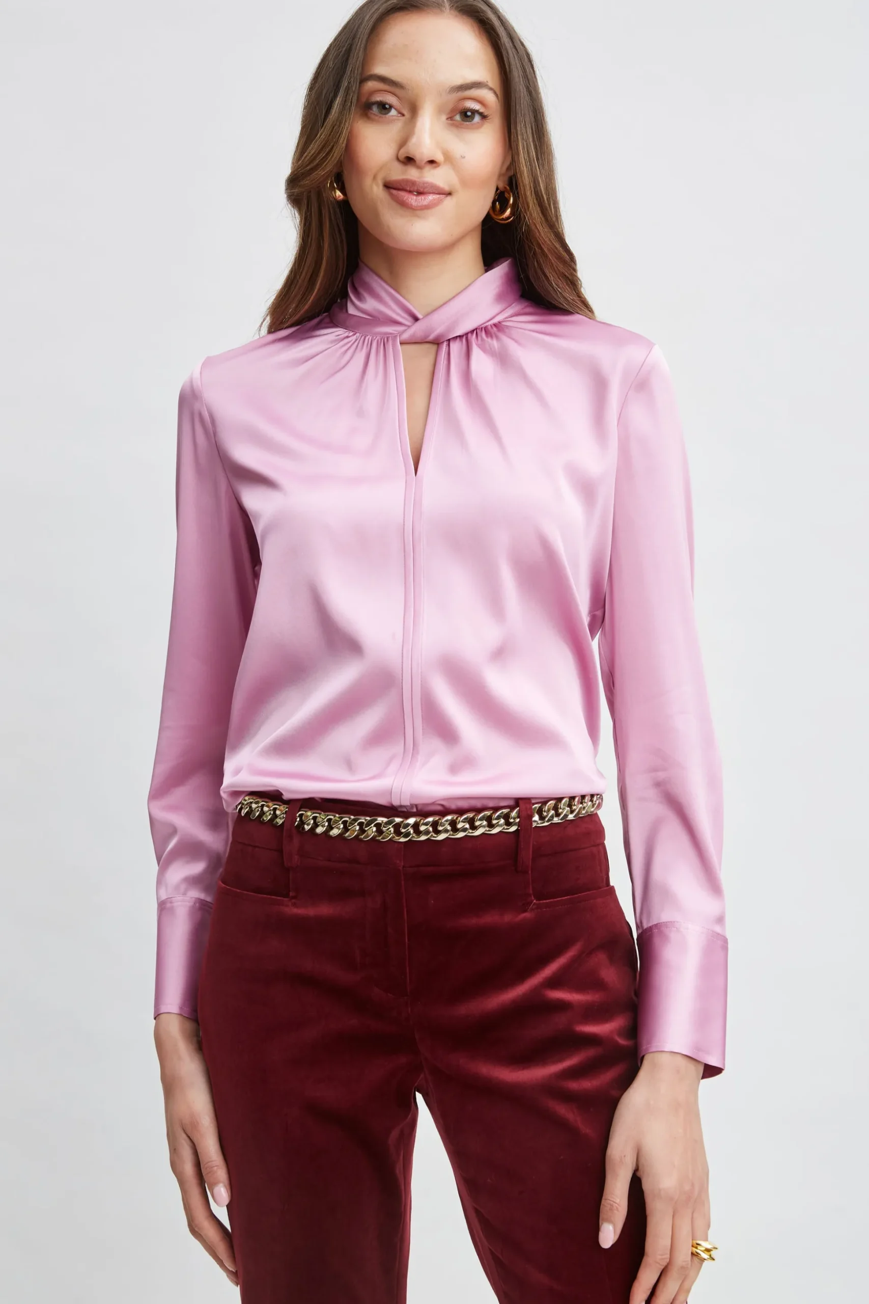 Elie Tahari Tops & Sweaters-Silk Satin Twist Neck Shirt CRYSTALPINK