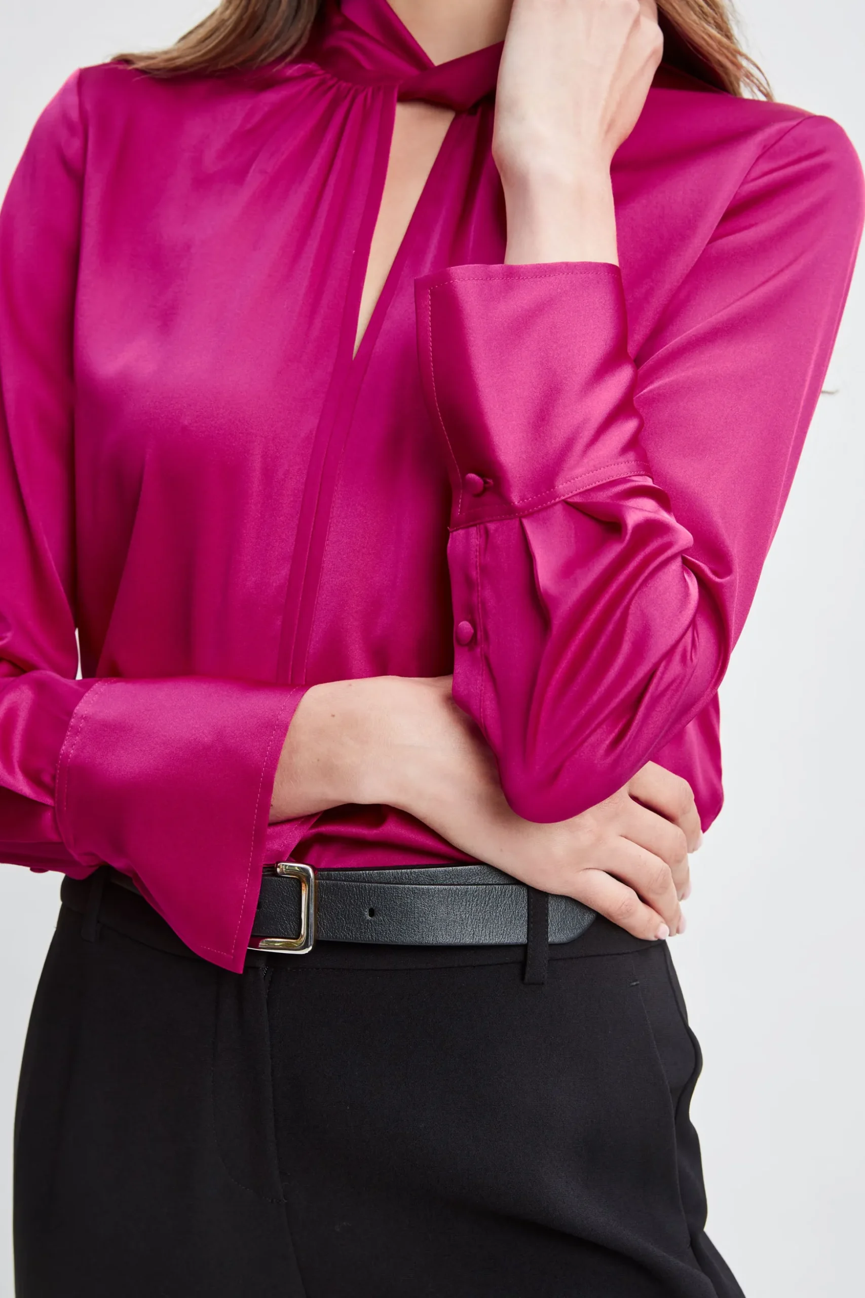 Elie Tahari Tops & Sweaters-Silk Satin Twist Neck Shirt ROSE
