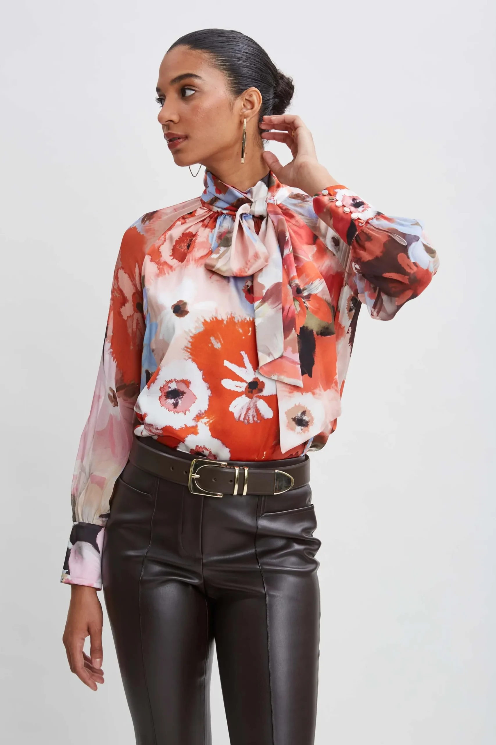 Elie Tahari Tops & Sweaters-Silk Satin Wintergarden Chiffon Sleeve Shirt MULTI
