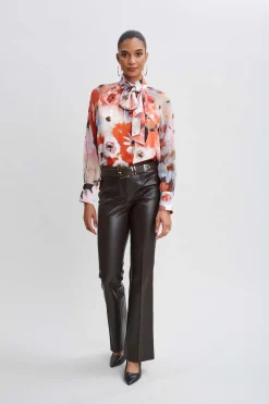 Elie Tahari Tops & Sweaters-Silk Satin Wintergarden Chiffon Sleeve Shirt MULTI