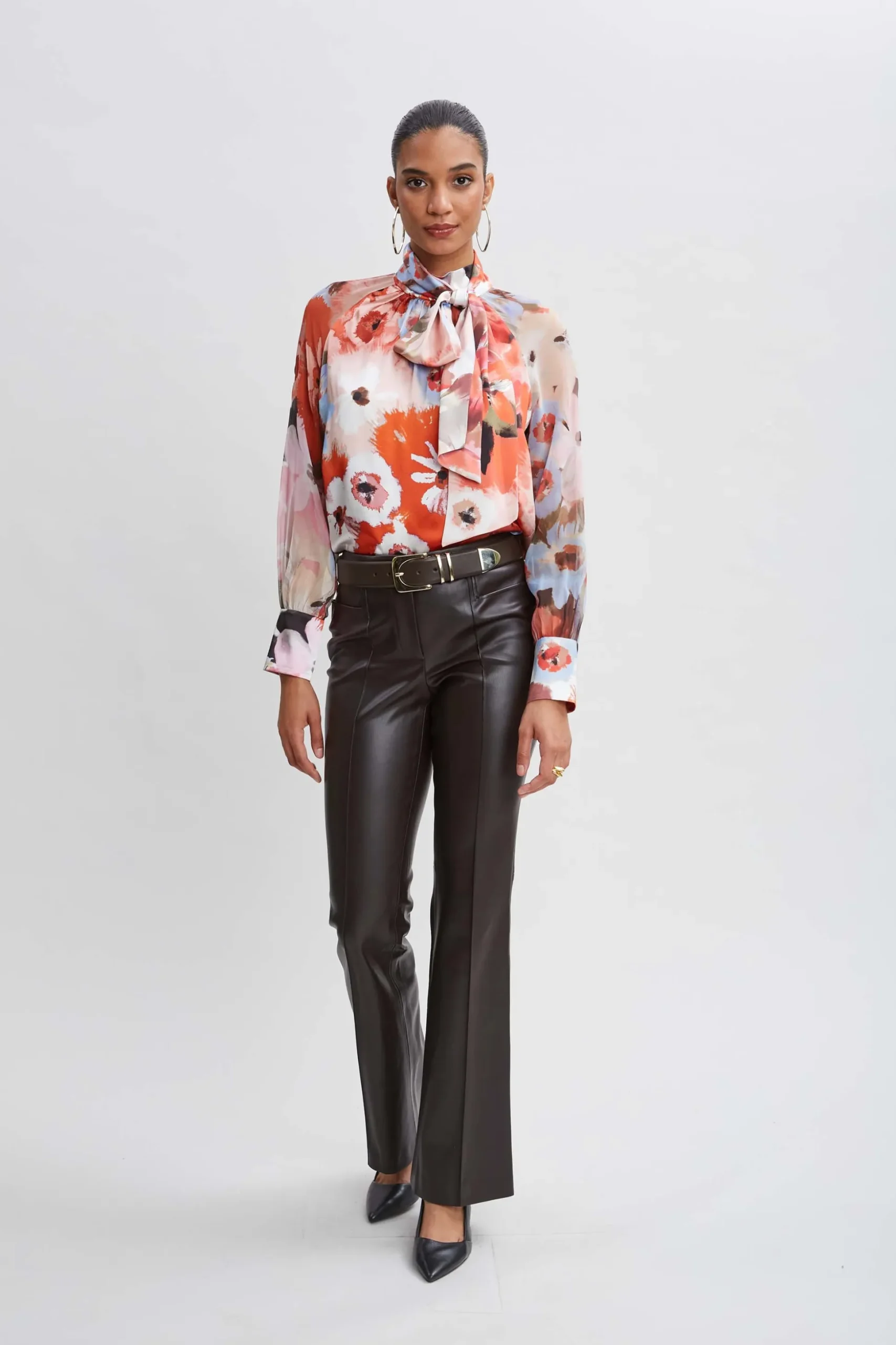Elie Tahari Tops & Sweaters-Silk Satin Wintergarden Chiffon Sleeve Shirt MULTI