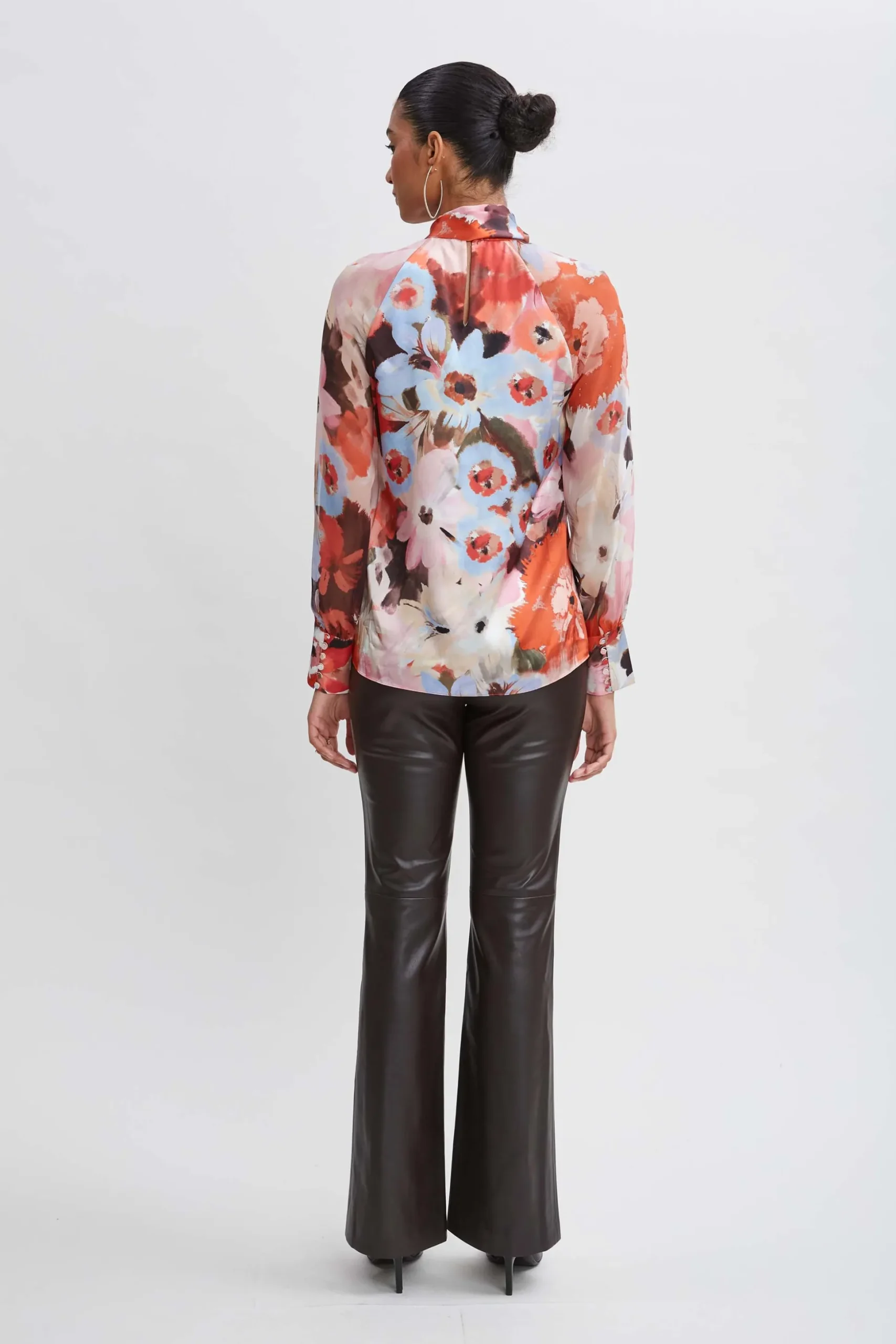 Elie Tahari Tops & Sweaters-Silk Satin Wintergarden Chiffon Sleeve Shirt MULTI