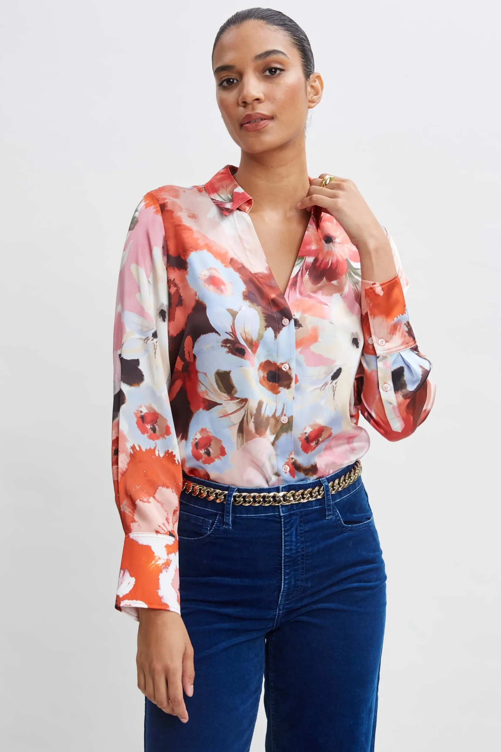Elie Tahari Tops & Sweaters-Silk Satin Wintergarden Shirt MULTI