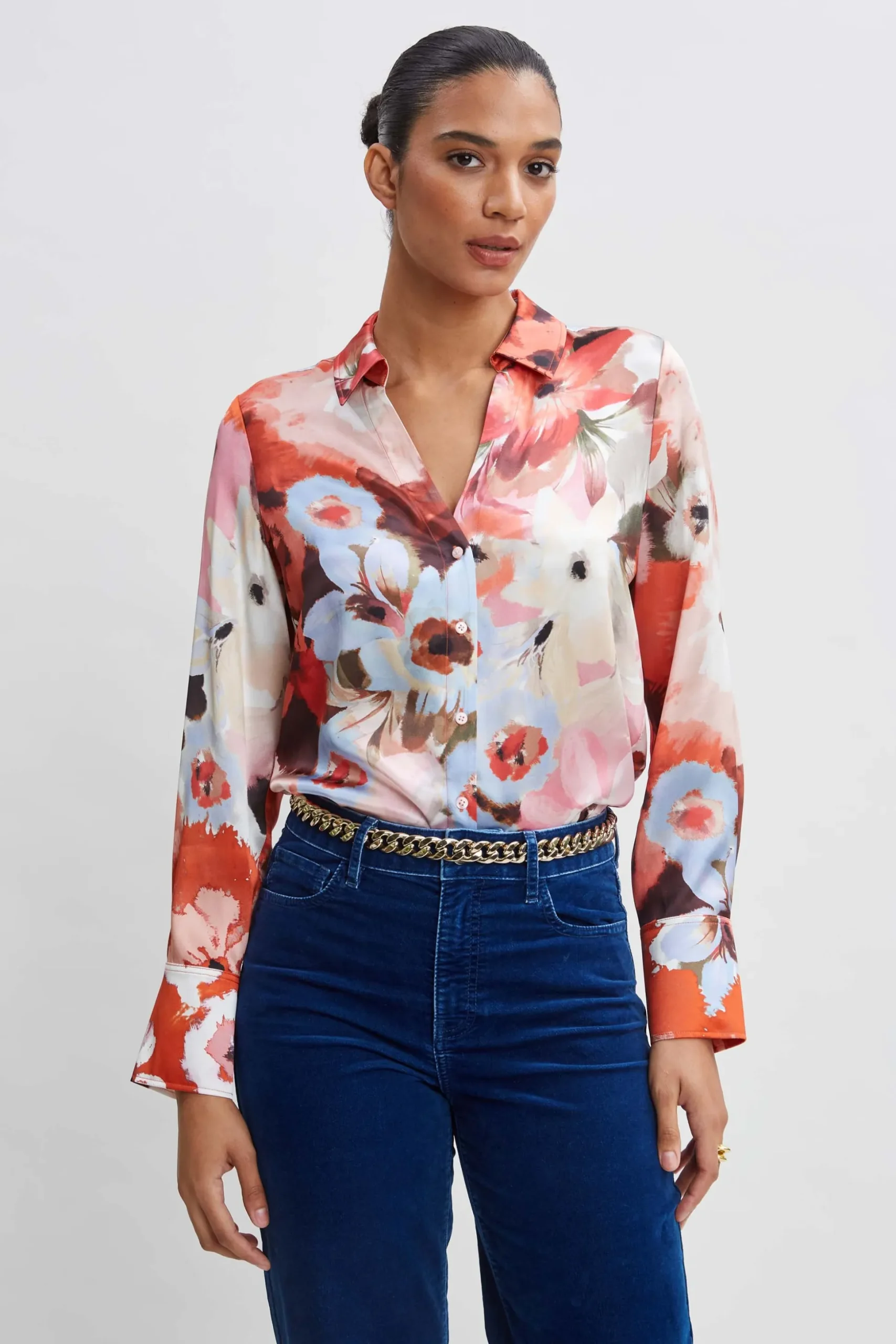 Elie Tahari Tops & Sweaters-Silk Satin Wintergarden Shirt MULTI