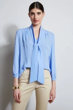 Elie Tahari Tops & Sweaters-Silk Tie Button Shirt HORIZONBLUE
