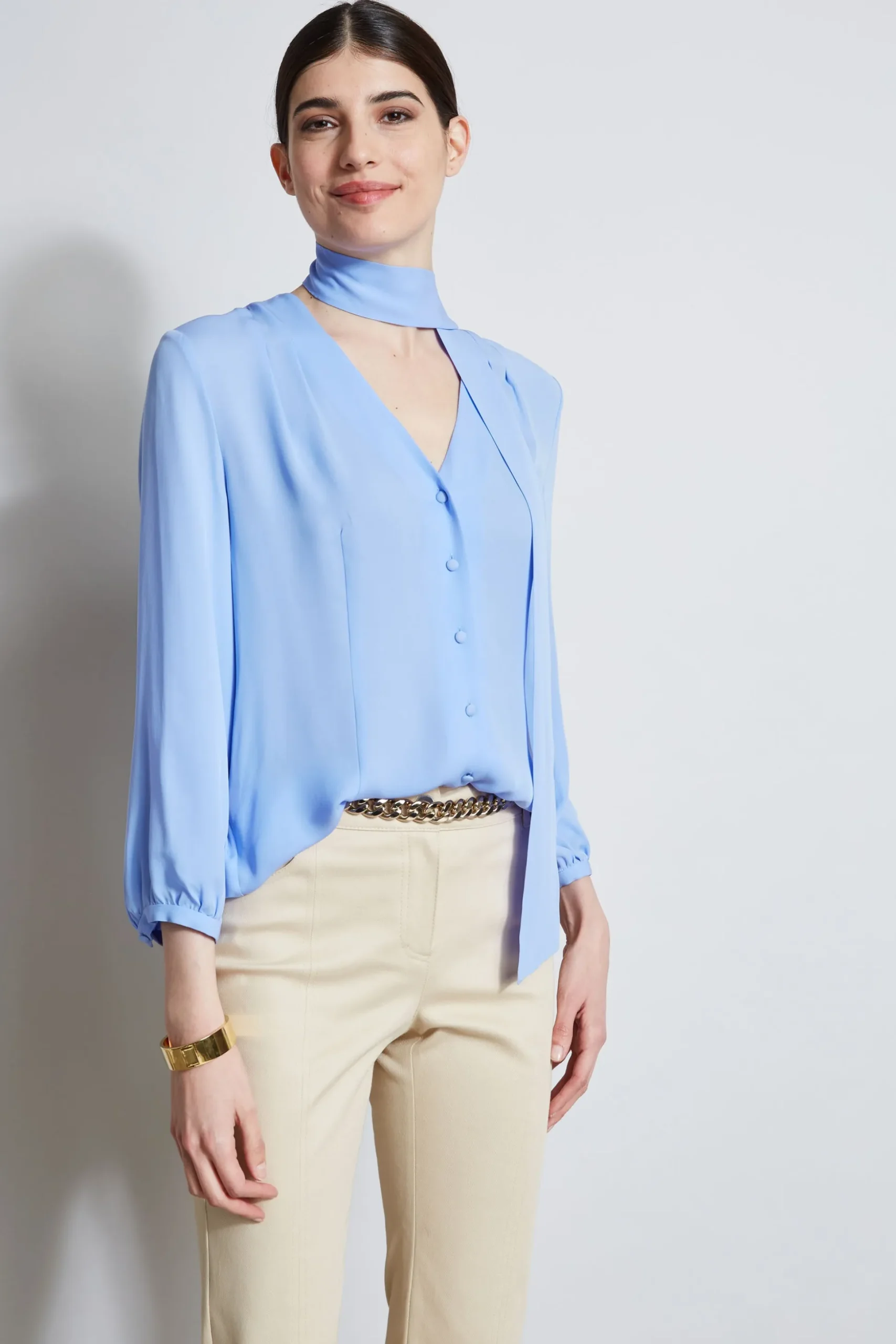 Elie Tahari Tops & Sweaters-Silk Tie Button Shirt HORIZONBLUE