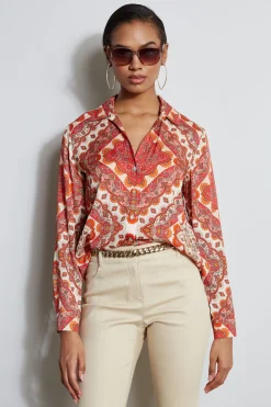 Elie Tahari Tops & Sweaters-Silk Tile Print Button Down Shirt ROYALTILEPRINT