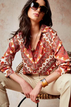 Elie Tahari Tops & Sweaters-Silk Tile Print Button Down Shirt ROYALTILEPRINT